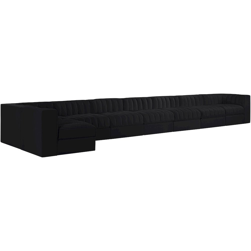 Rummi Black Velvet Performance Fabric Upholstered 8pc. Modular Sectional