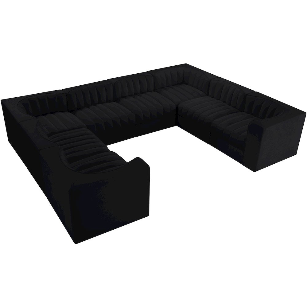 Rummi Black Velvet Performance Fabric Upholstered 8pc.Modular Sectional