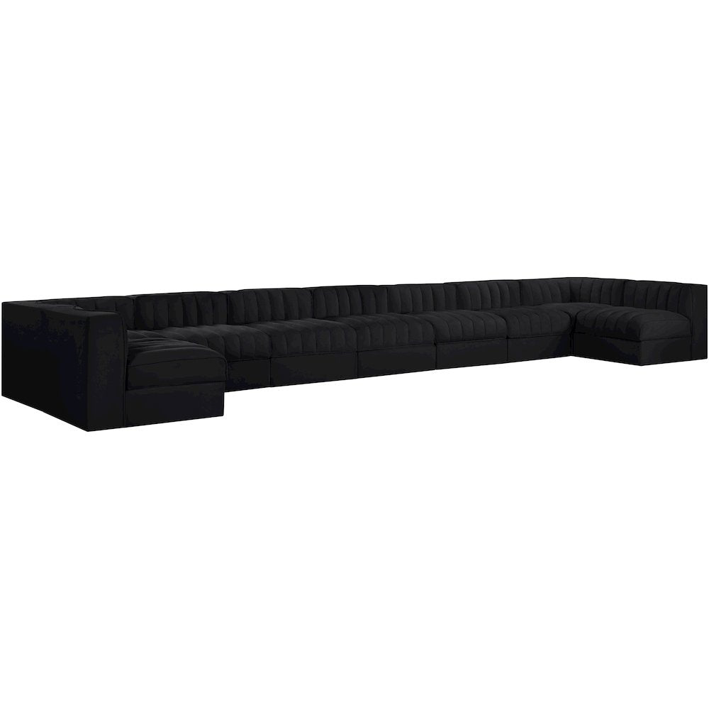 Rummi Black Velvet Performance Fabric Upholstered 9pc. Modular Sectional