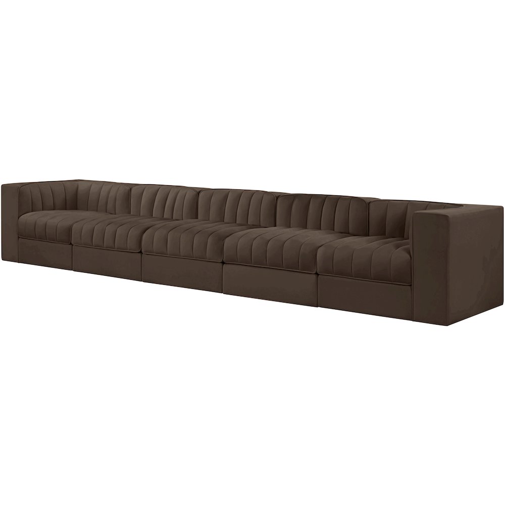 Rummi Brown Velvet Performance Fabric Upholstered 5pc. Modular Sofa