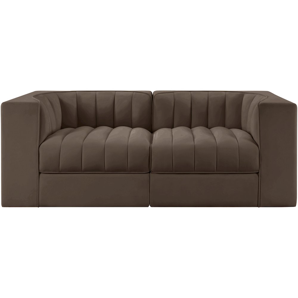Rummi Brown Velvet Performance Fabric Upholstered 2pc. Modular Loveseat
