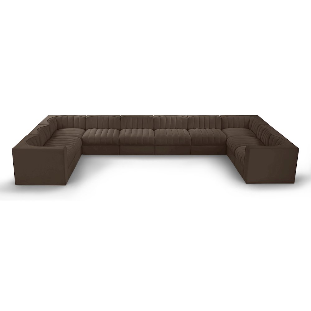 Rummi Brown Velvet Performance Fabric Upholstered 10pc. Modular Sectional