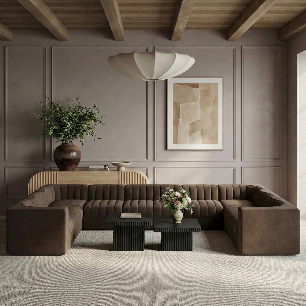 Rummi Brown Velvet Performance Fabric Upholstered 10pc. Modular Sectional
