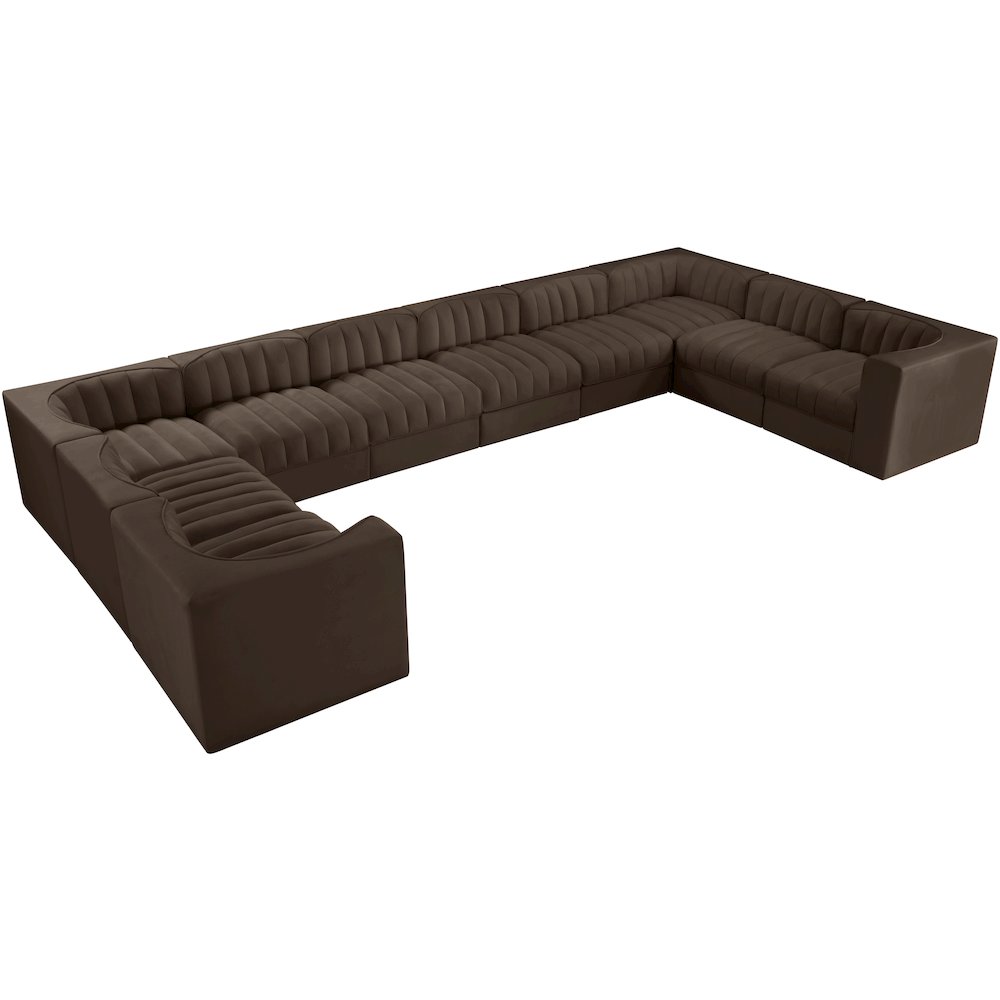Rummi Brown Velvet Performance Fabric Upholstered 10pc. Modular Sectional
