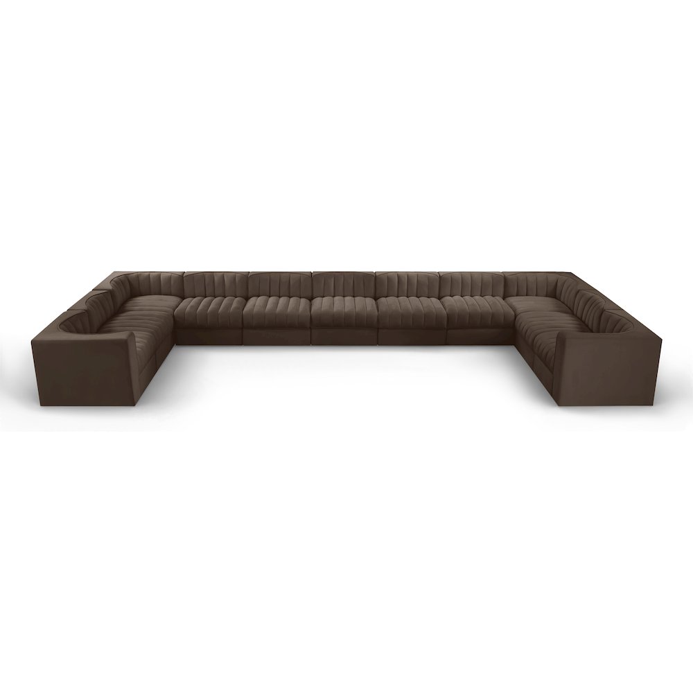 Rummi Brown Velvet Performance Fabric Upholstered 11pc. Modular Sectional