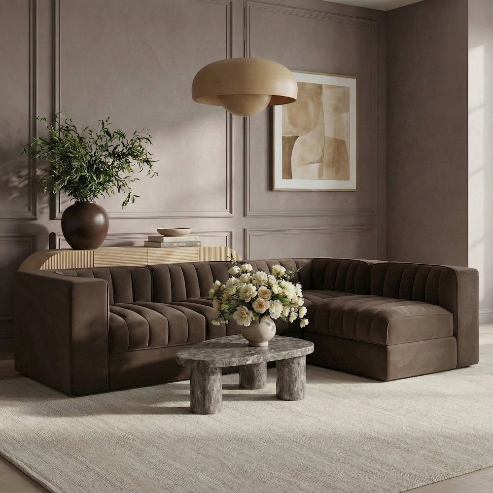 Rummi Brown Velvet Performance Fabric Upholstered 4pc. Modular Sectional