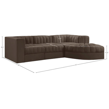 Rummi Brown Velvet Performance Fabric Upholstered 4pc. Modular Sectional