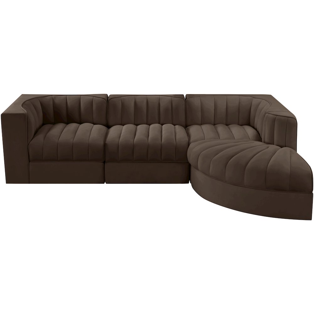 Rummi Brown Velvet Performance Fabric Upholstered 4pc. Modular Sectional