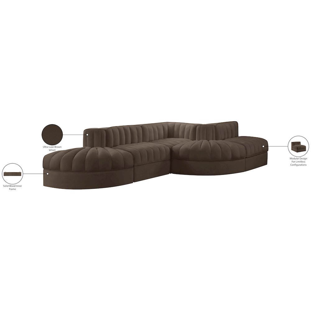 Rummi Brown Velvet Performance Fabric Upholstered 5pc. Modular Sectional