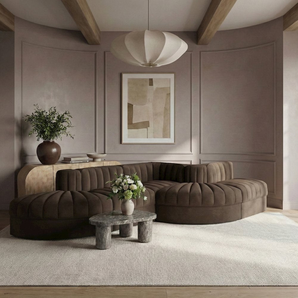 Rummi Brown Velvet Performance Fabric Upholstered 5pc. Modular Sectional