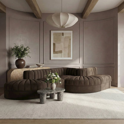 Rummi Brown Velvet Performance Fabric Upholstered 5pc. Modular Sectional