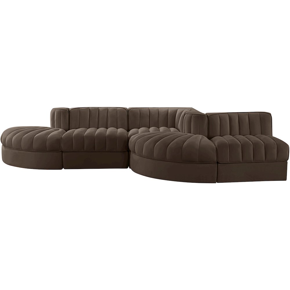 Rummi Brown Velvet Performance Fabric Upholstered 5pc. Modular Sectional