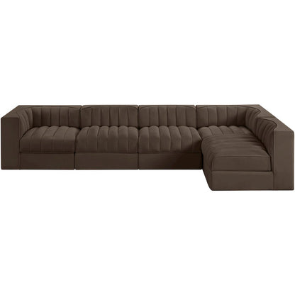 Rummi Brown Velvet Performance Fabric Upholstered 5pc. Modular Sectional