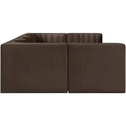Rummi Brown Velvet Performance Fabric Upholstered 6pc. Modular Sectional