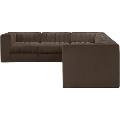 Rummi Brown Velvet Performance Fabric Upholstered 6pc. Modular Sectional