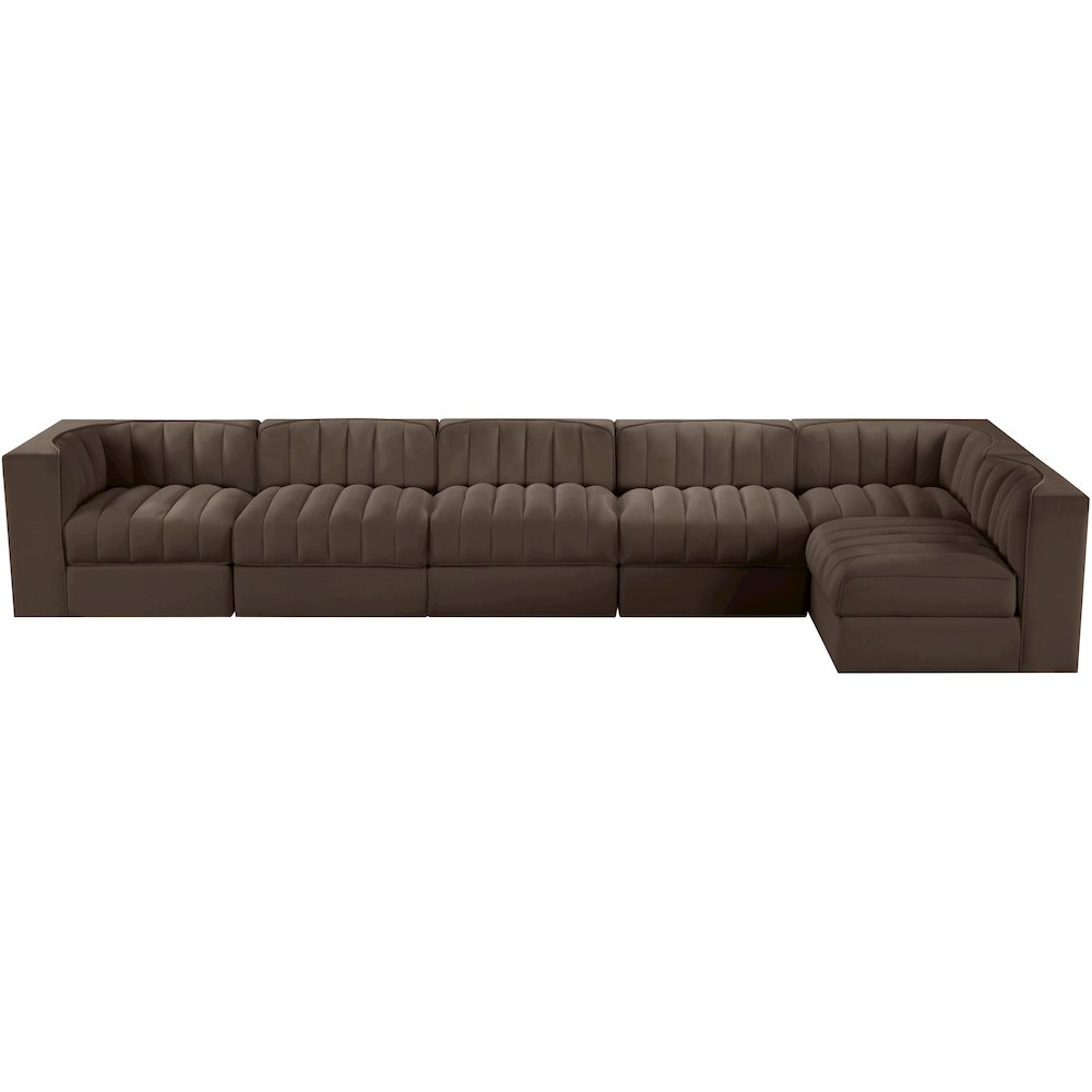 Rummi Brown Velvet Performance Fabric Upholstered 6pc. Modular Sectional