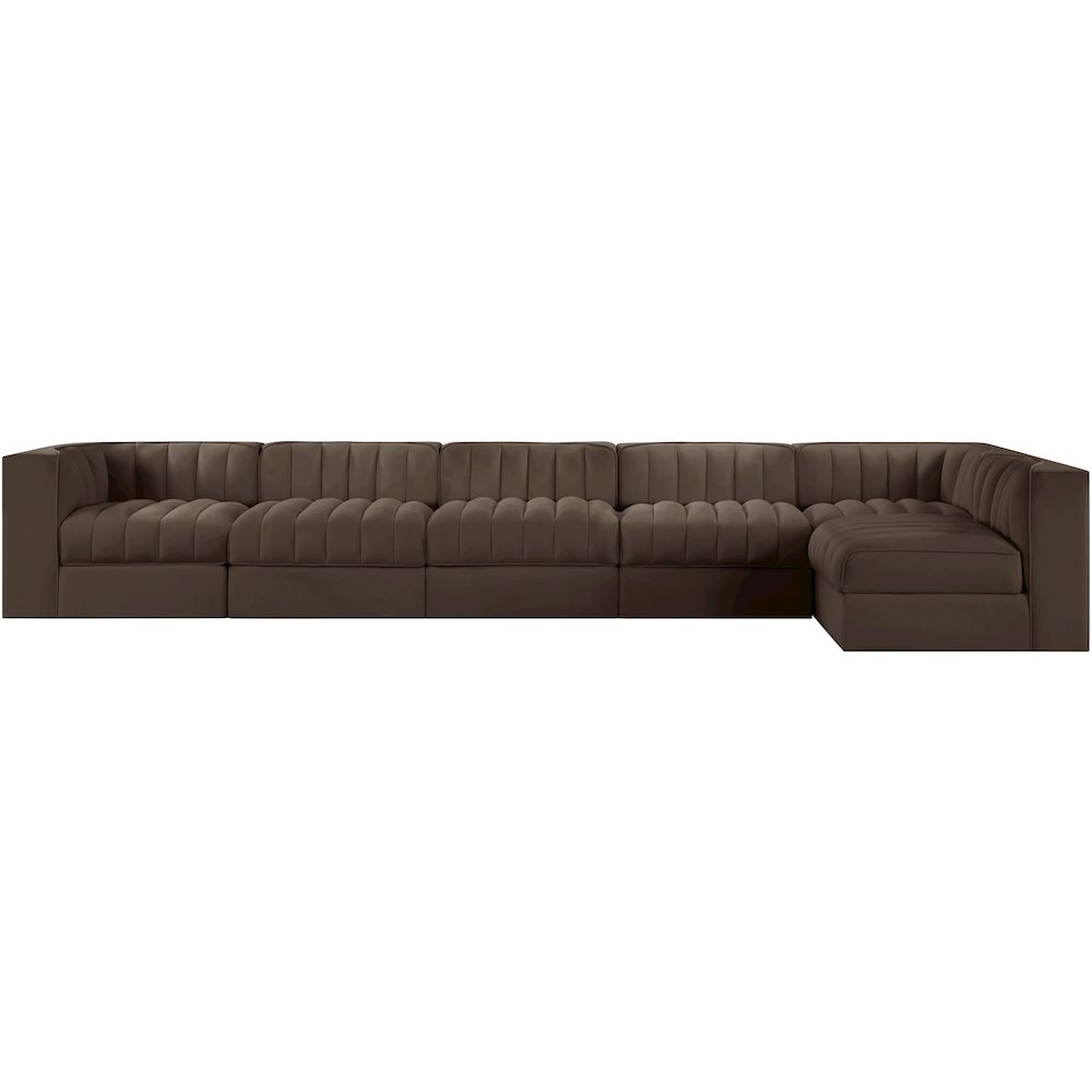 Rummi Brown Velvet Performance Fabric Upholstered 6pc. Modular Sectional