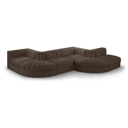Rummi Brown Velvet Performance Fabric Upholstered 6pc. Modular Sectional