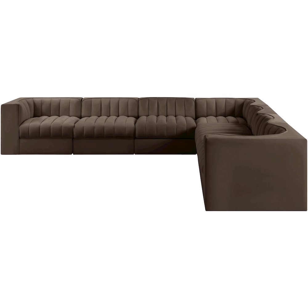 Rummi Brown Velvet Performance Fabric Upholstered 7pc. Modular Sectional