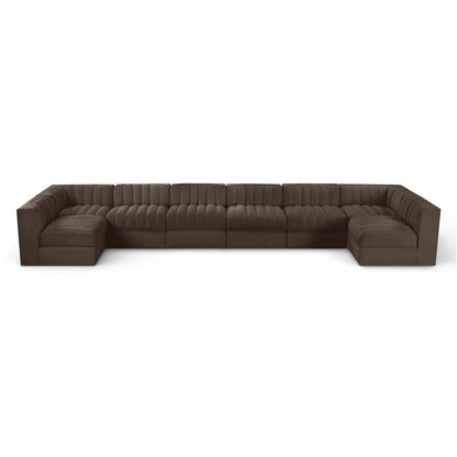 Rummi Brown Velvet Performance Fabric Upholstered 8pc. Modular Sectional