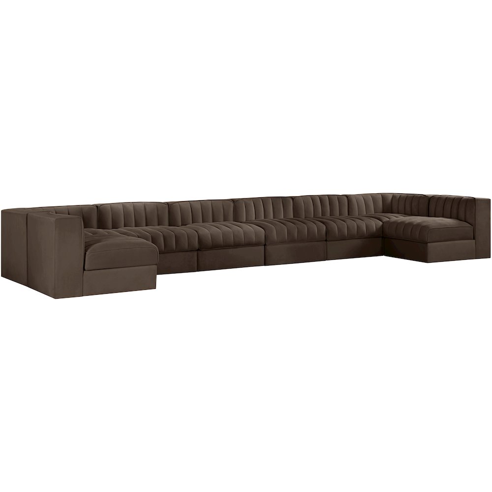Rummi Brown Velvet Performance Fabric Upholstered 8pc. Modular Sectional