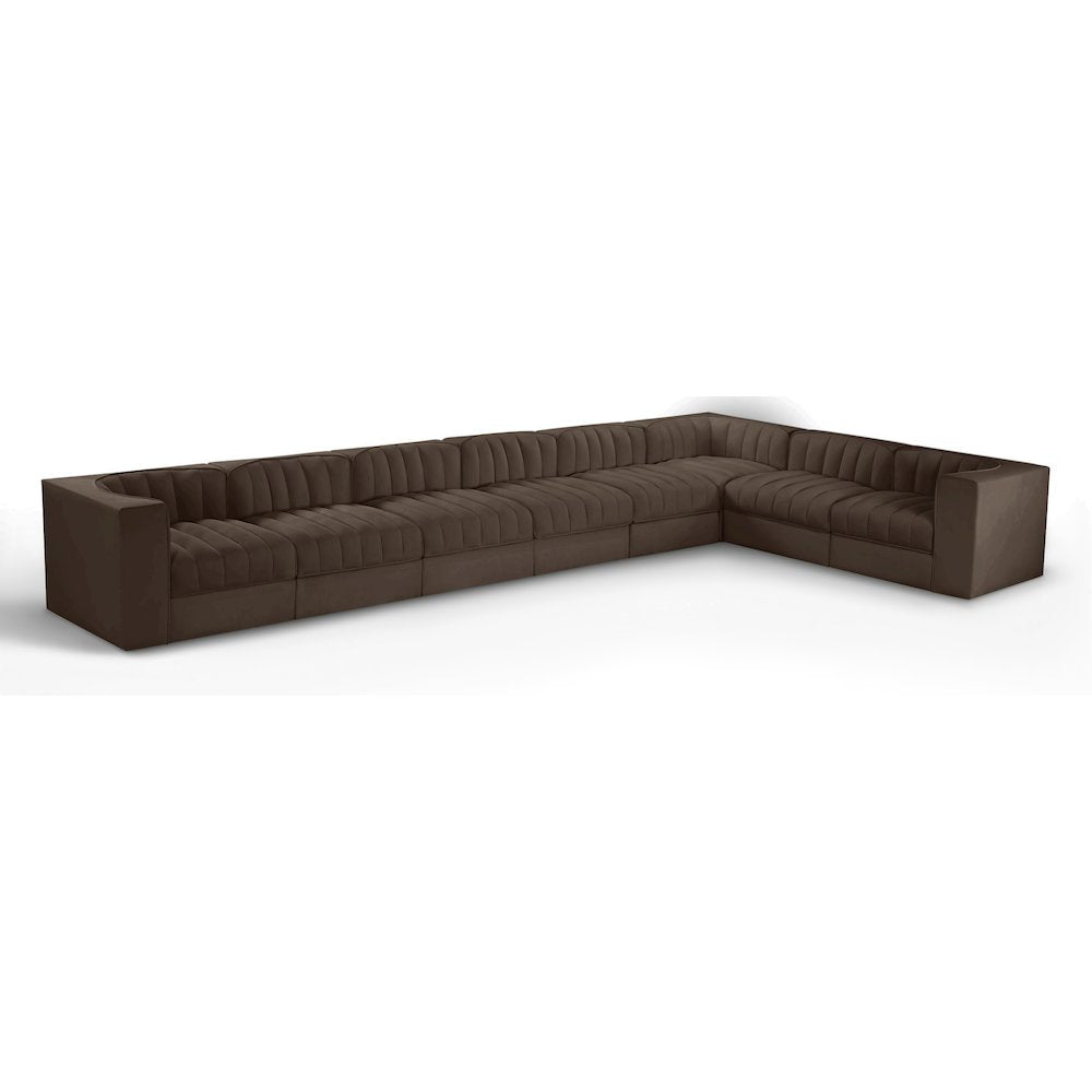 Rummi Brown Velvet Performance Fabric Upholstered 8pc. Modular Sectional