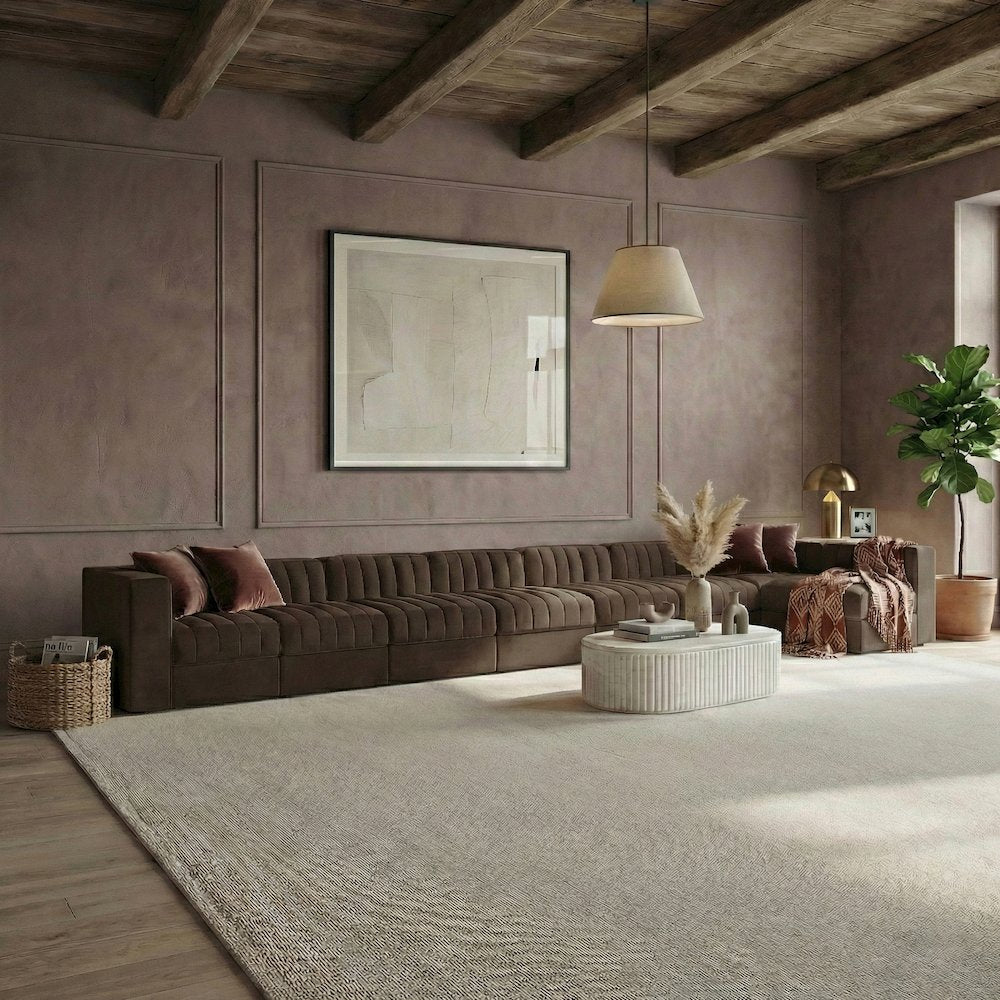 Rummi Brown Velvet Performance Fabric Upholstered 8pc. Modular Sectional