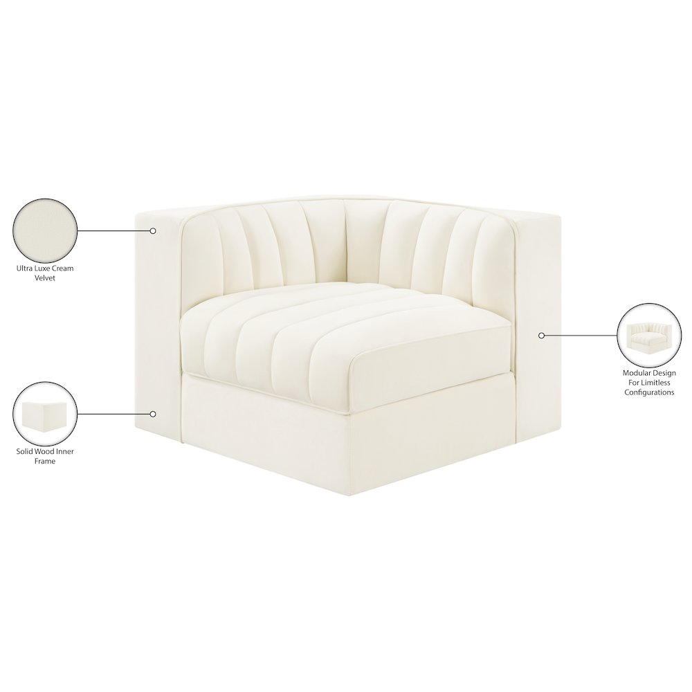 Rummi Cream Velvet Performance Fabric Upholstered Modular Chair