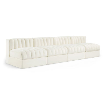 Rummi Cream Velvet Performance Fabric Upholstered 4pc. Modular Sofa
