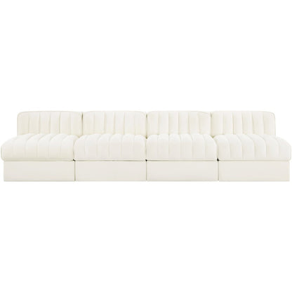 Rummi Cream Velvet Performance Fabric Upholstered 4pc. Modular Sofa