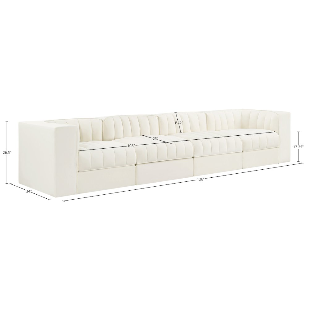 Rummi Cream Velvet Performance Fabric Upholstered 4pc. Modular Sofa