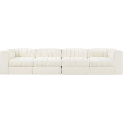 Rummi Cream Velvet Performance Fabric Upholstered 4pc. Modular Sofa