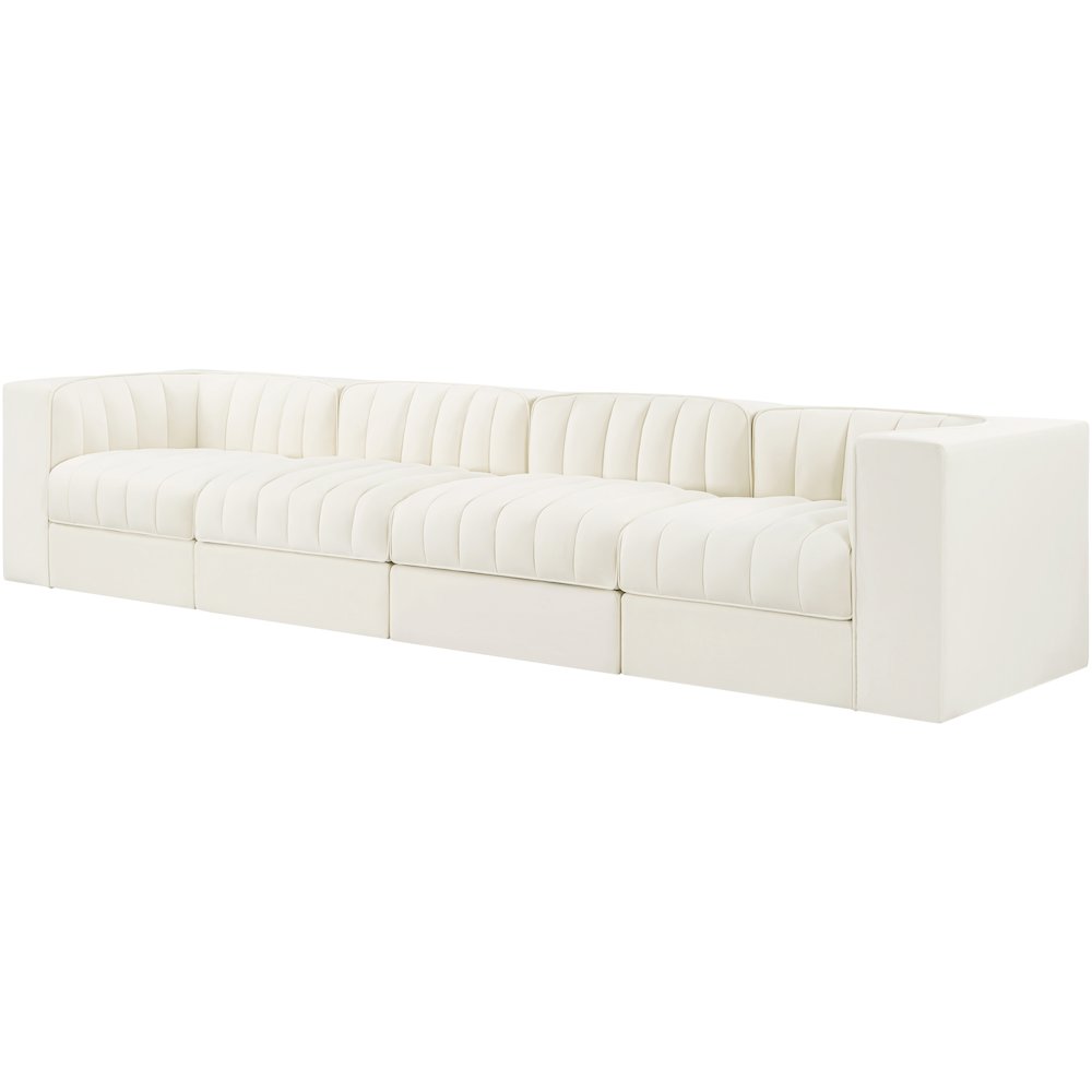 Rummi Cream Velvet Performance Fabric Upholstered 4pc. Modular Sofa