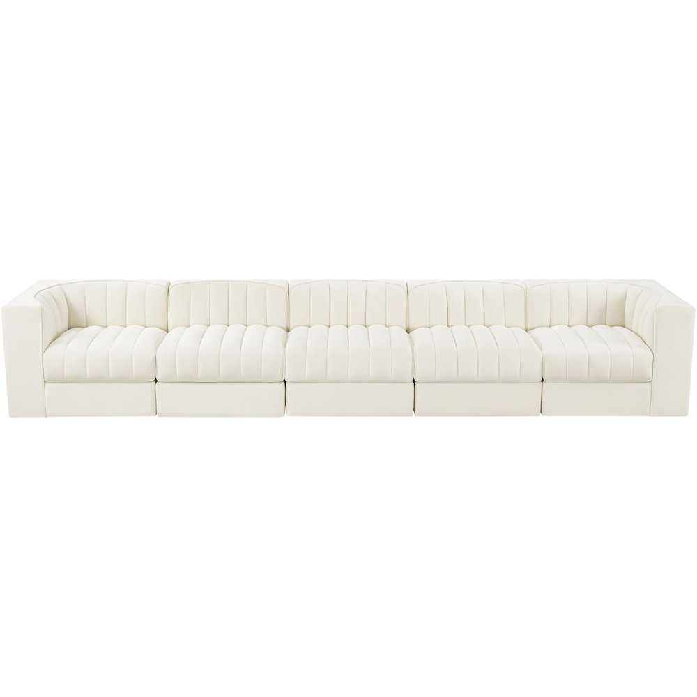Rummi Cream Velvet Performance Fabric Upholstered 5pc. Modular Sofa