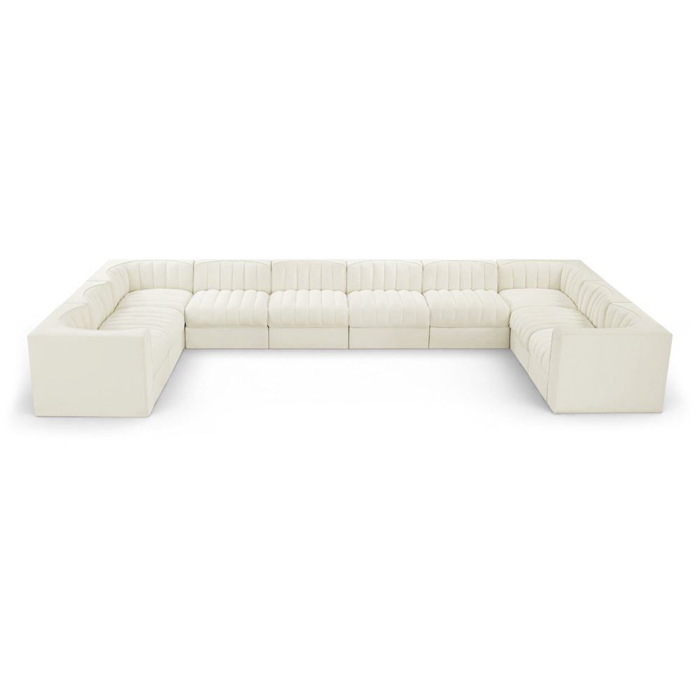 Rummi Cream Velvet Performance Fabric Upholstered 10pc. Modular Sectional