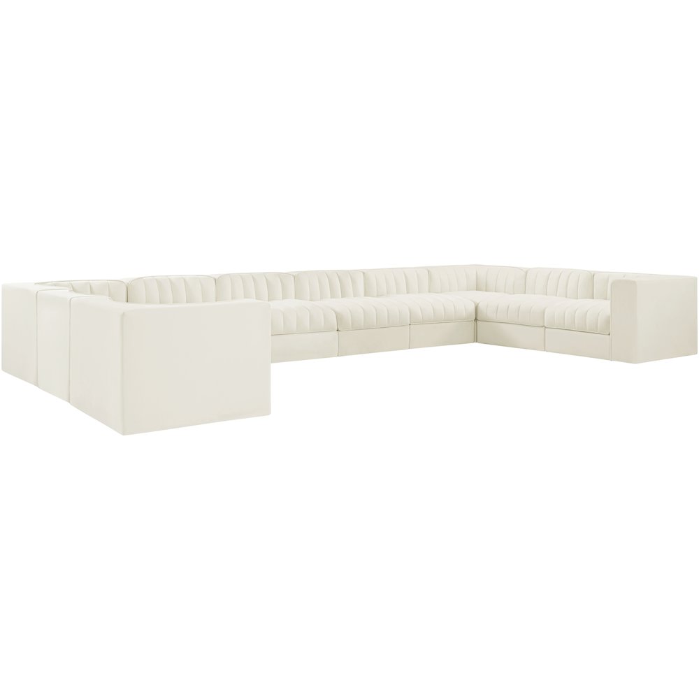 Rummi Cream Velvet Performance Fabric Upholstered 10pc. Modular Sectional