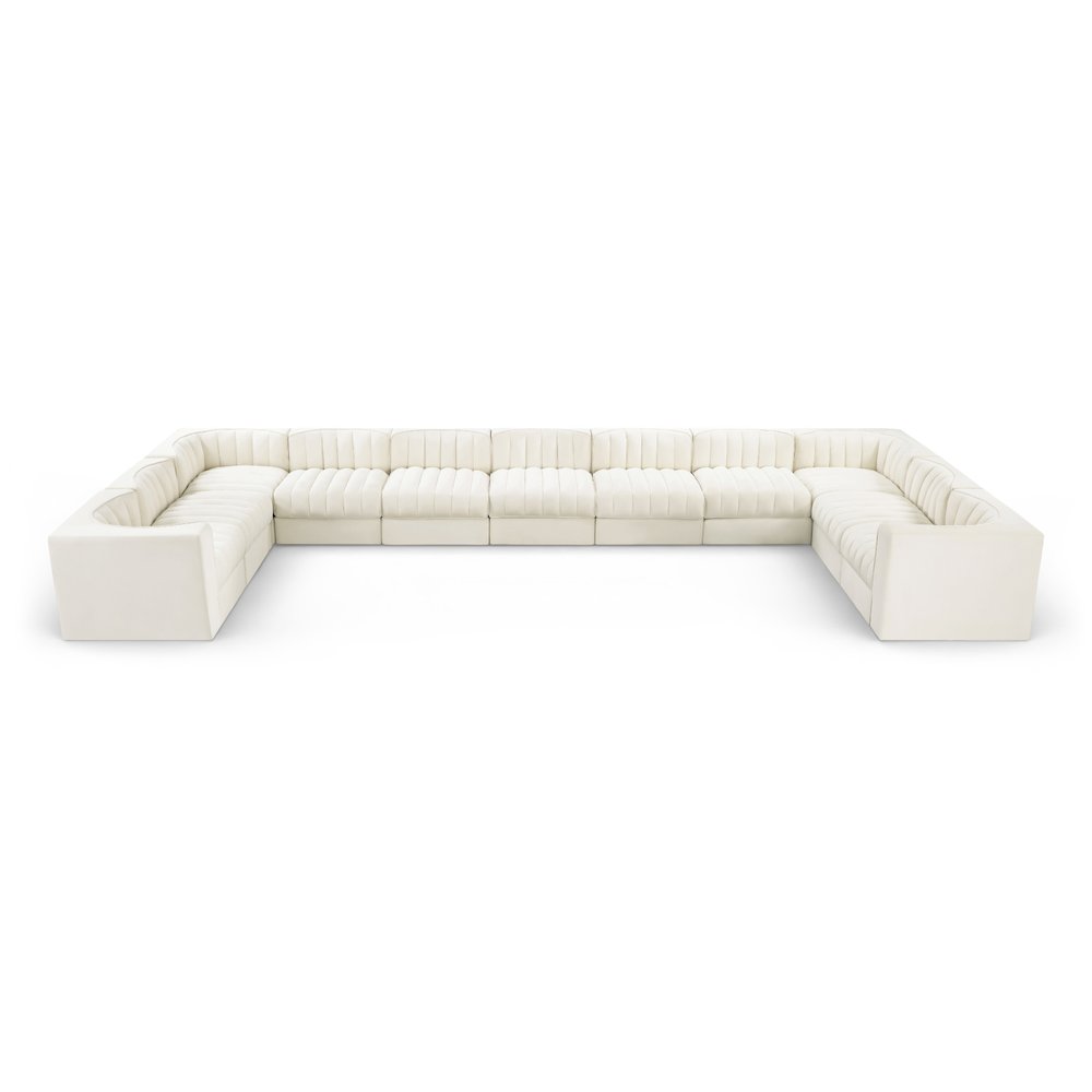 Rummi Cream Velvet Performance Fabric Upholstered 11pc. Modular Sectional