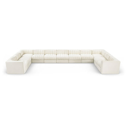 Rummi Cream Velvet Performance Fabric Upholstered 11pc. Modular Sectional