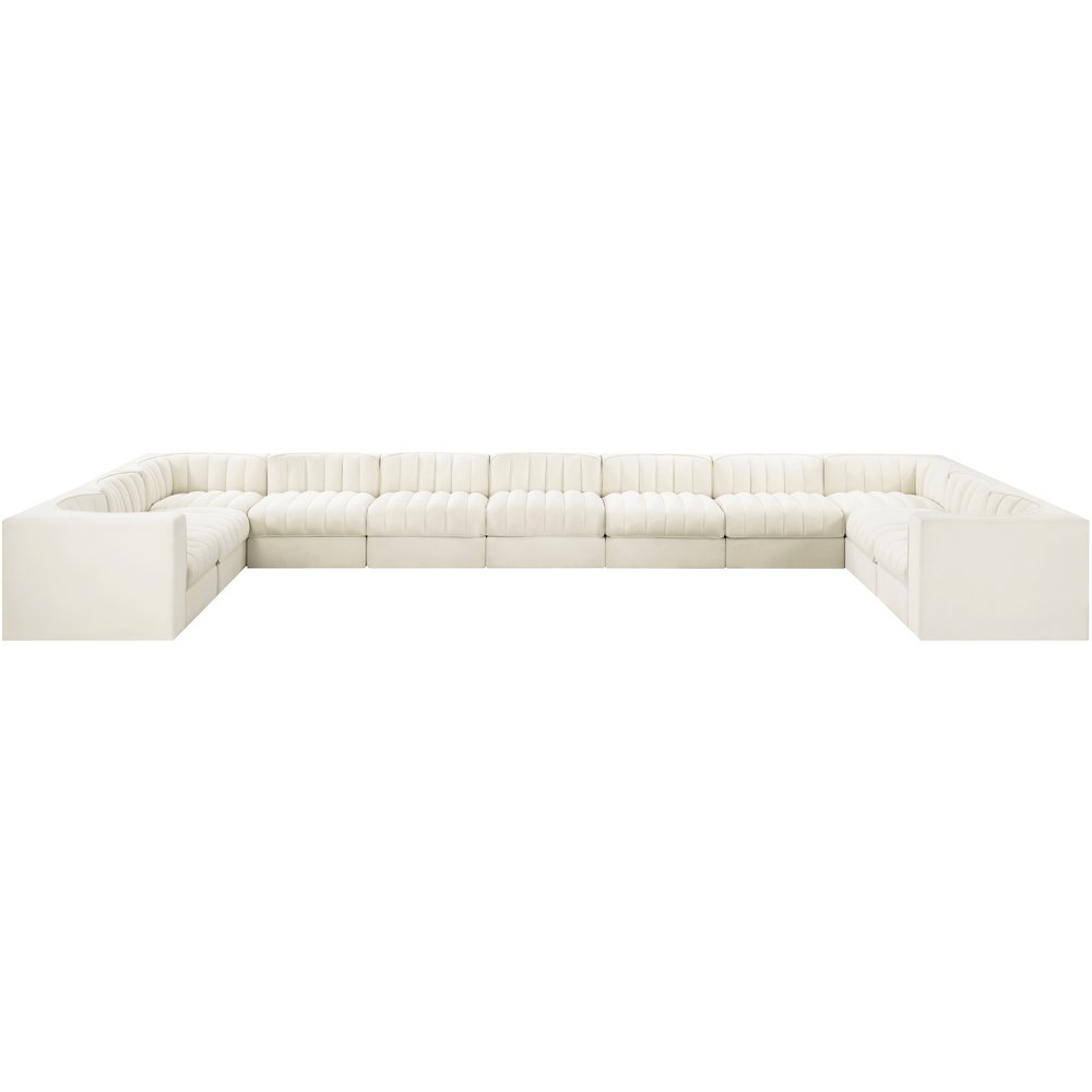 Rummi Cream Velvet Performance Fabric Upholstered 11pc. Modular Sectional