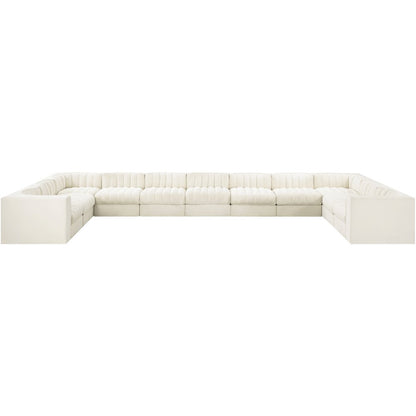 Rummi Cream Velvet Performance Fabric Upholstered 11pc. Modular Sectional