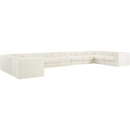 Rummi Cream Velvet Performance Fabric Upholstered 11pc. Modular Sectional