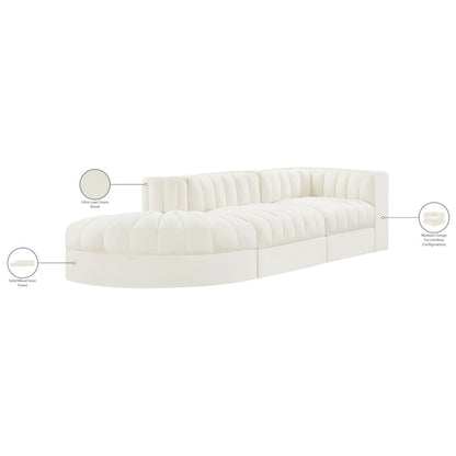 Rummi Cream Velvet Performance Fabric Upholstered 3pc. Modular Sectional