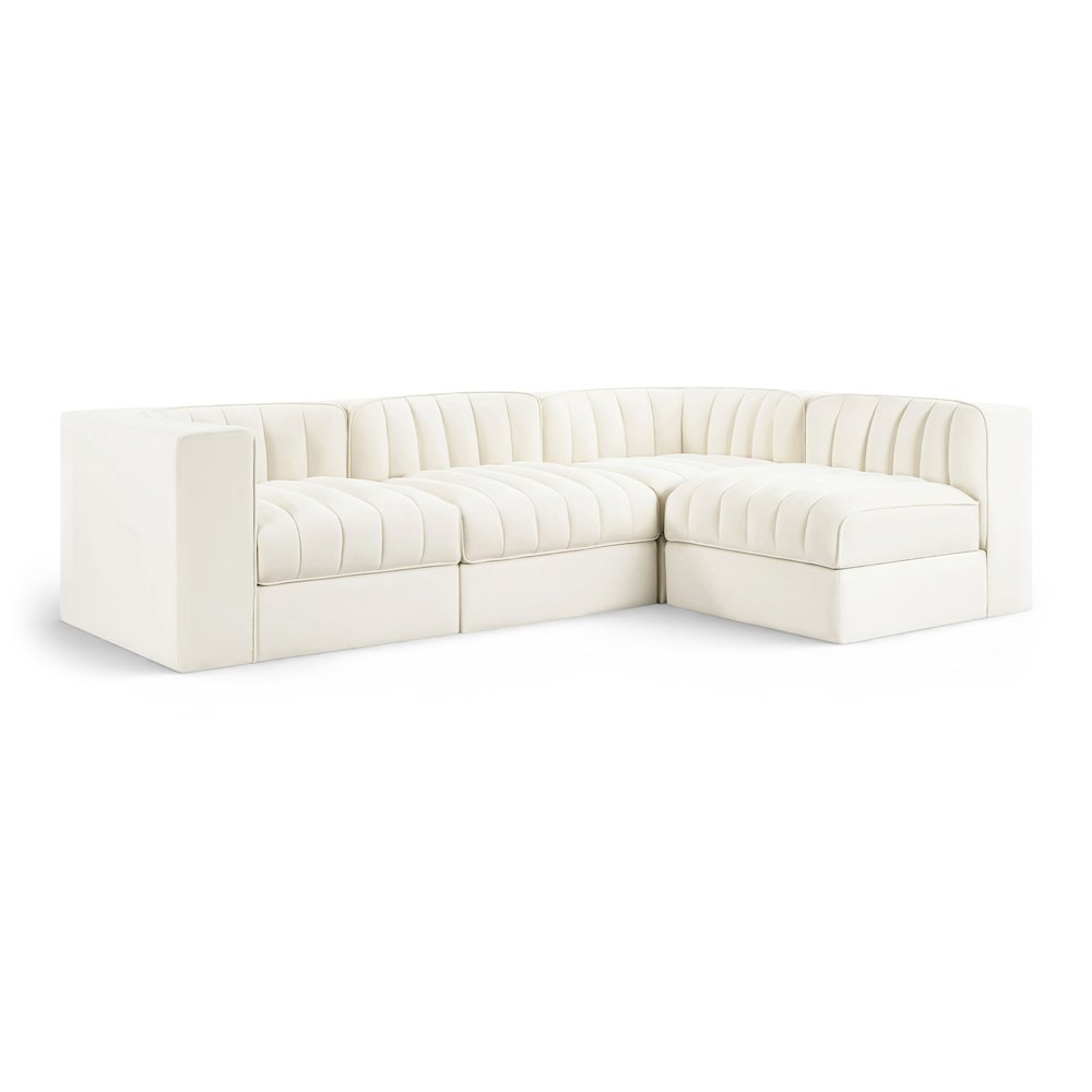 Rummi Cream Velvet Performance Fabric Upholstered 4pc. Modular Sectional