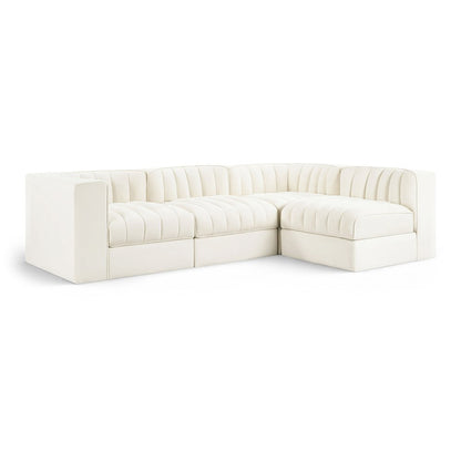 Rummi Cream Velvet Performance Fabric Upholstered 4pc. Modular Sectional