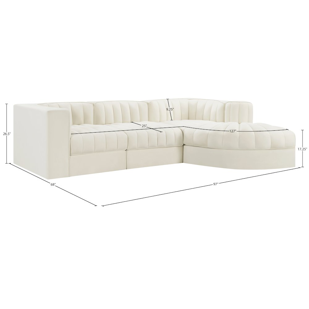 Rummi Cream Velvet Performance Fabric Upholstered 4pc. Modular Sectional