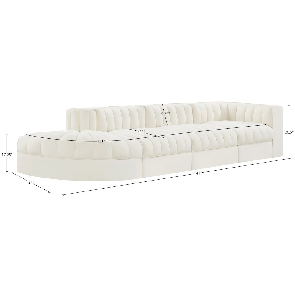 Rummi Cream Velvet Performance Fabric Upholstered 4pc. Modular Sectional