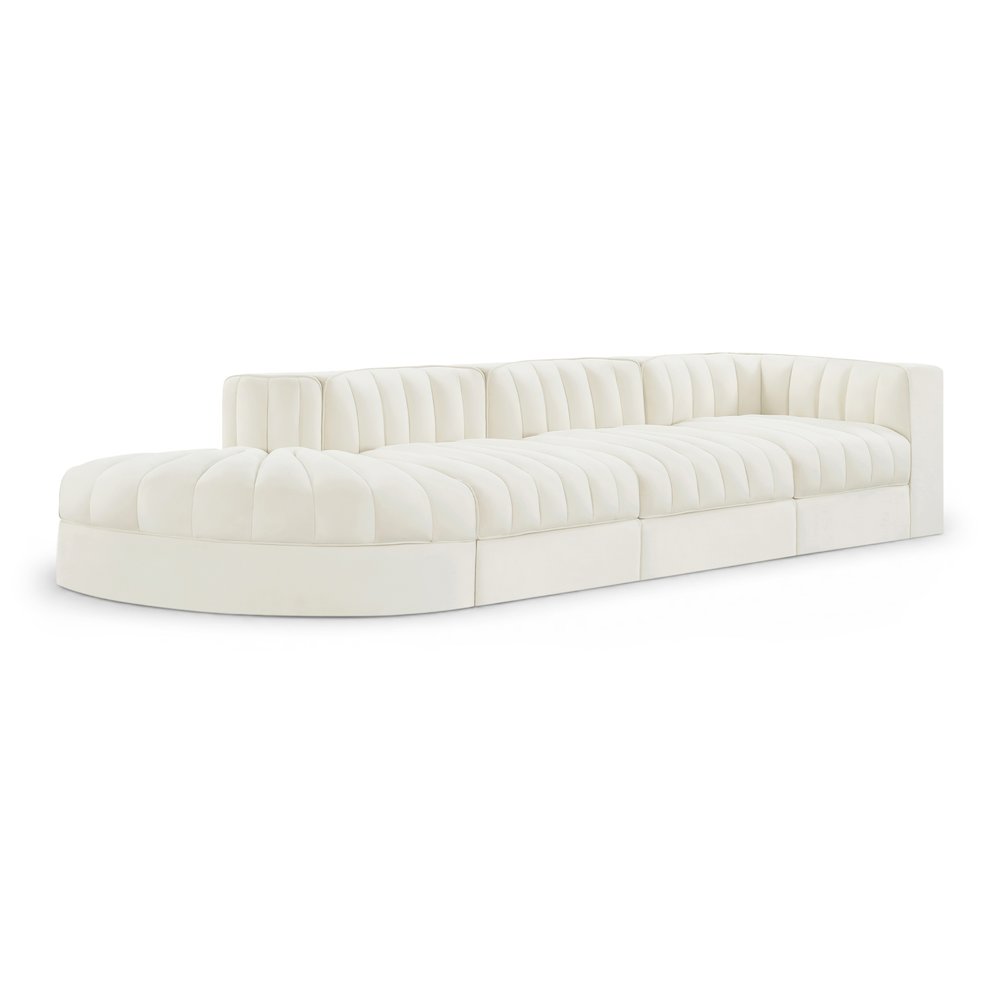 Rummi Cream Velvet Performance Fabric Upholstered 4pc. Modular Sectional