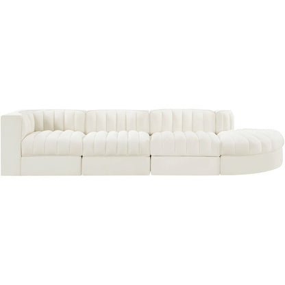 Rummi Cream Velvet Performance Fabric Upholstered 4pc. Modular Sectional