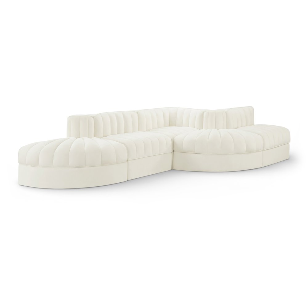 Rummi Cream Velvet Performance Fabric Upholstered 5pc. Modular Sectional