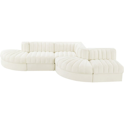 Rummi Cream Velvet Performance Fabric Upholstered 5pc. Modular Sectional